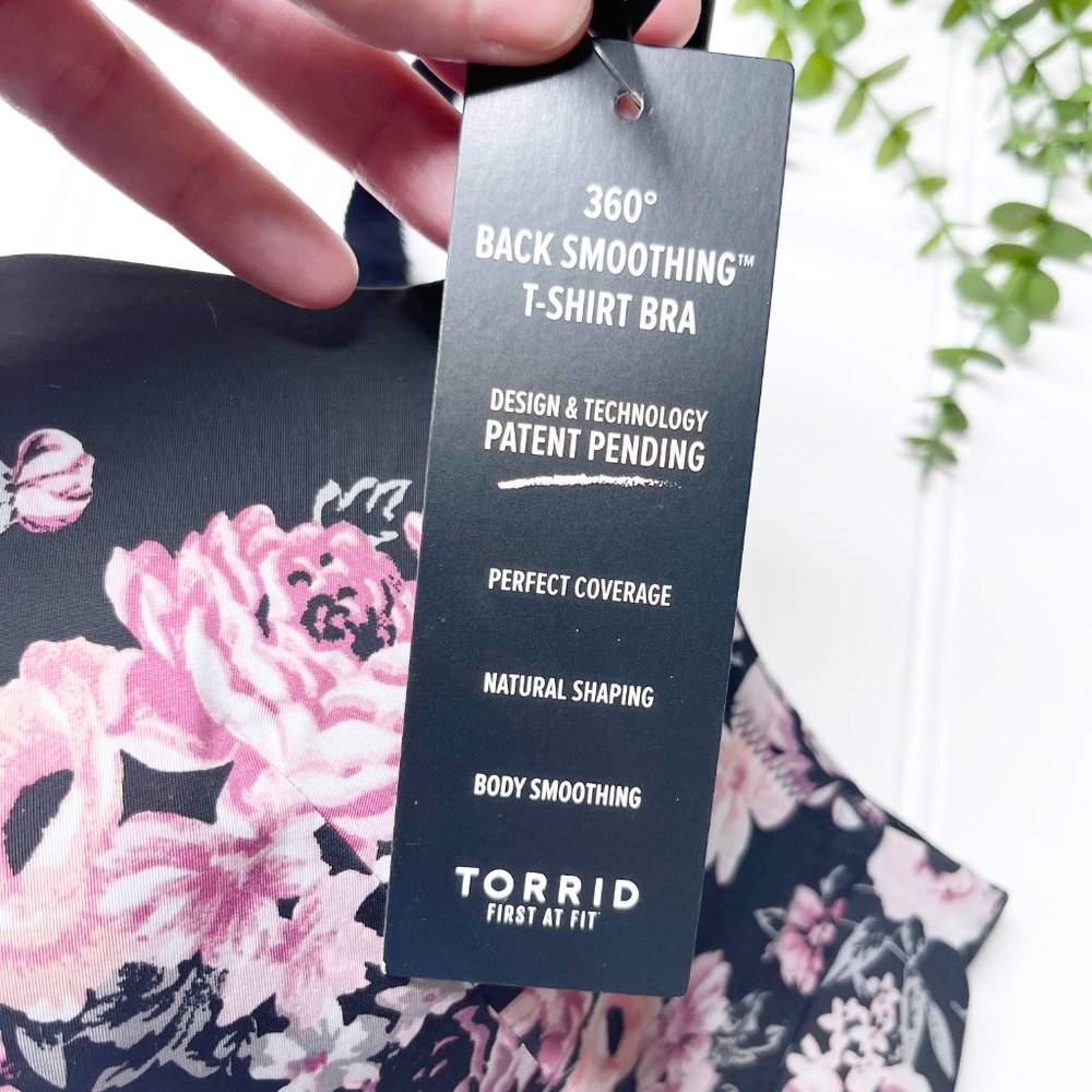 Torrid Black Floral Skull Curve 360 Back Smoothing Push Up Plunge Bra, Size 42D - Picture 6 of 9